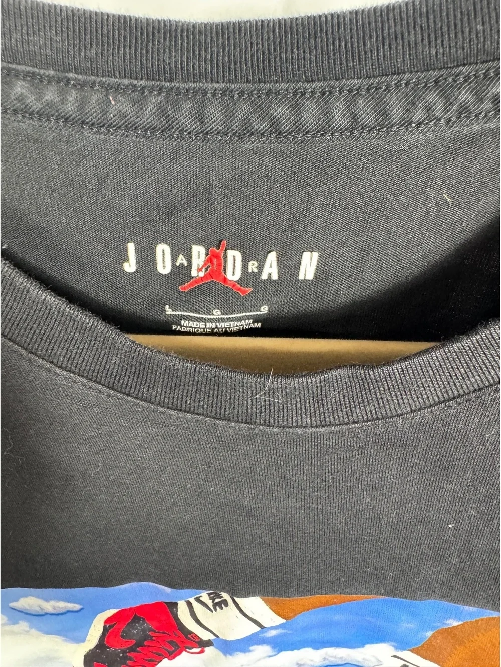Jordan Black T-Shirt with Red Sneakers Graphic Size L